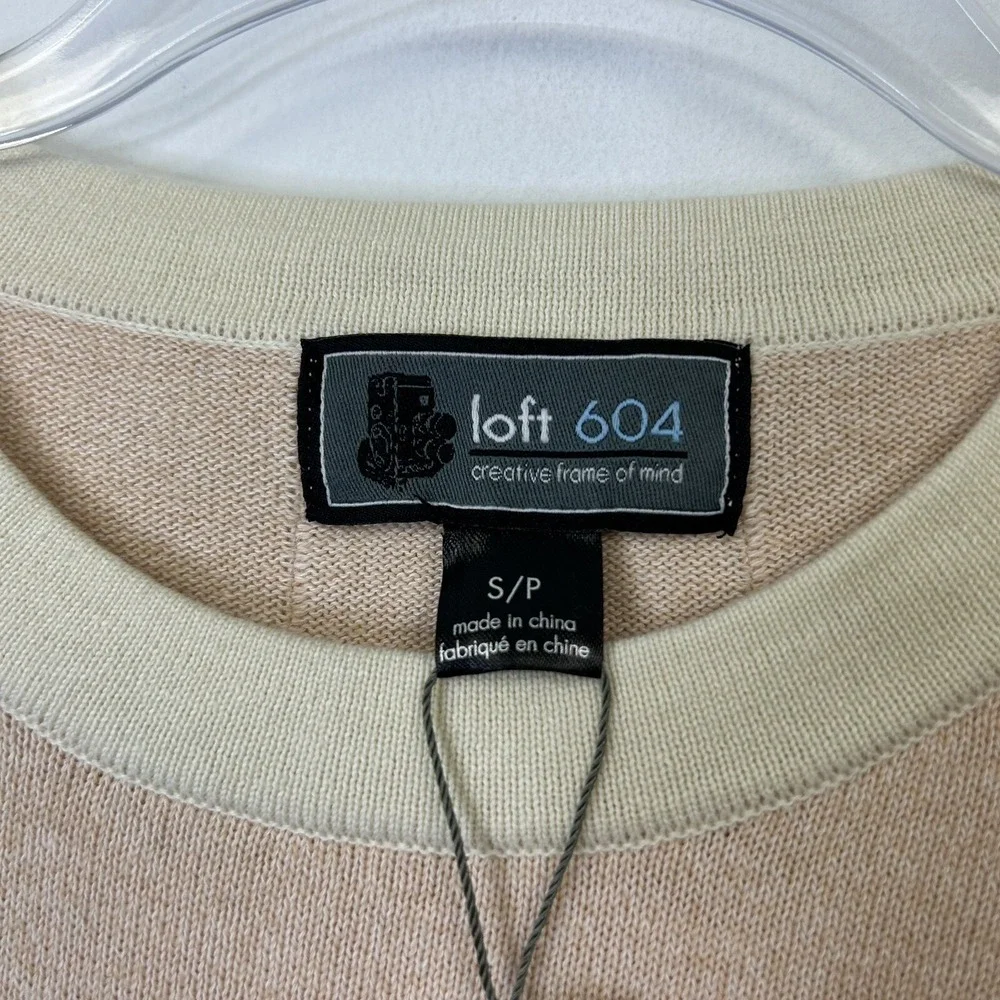 NEW Loft 604 Colorblock Crew Neck Sweater Men's Small Beige Tan Cotton